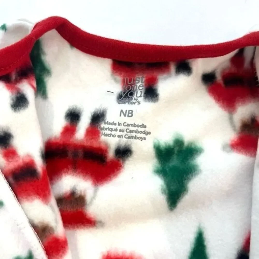 Carters My First Christmas Brown Santa Fleece Baby One-Piece Size NB New!